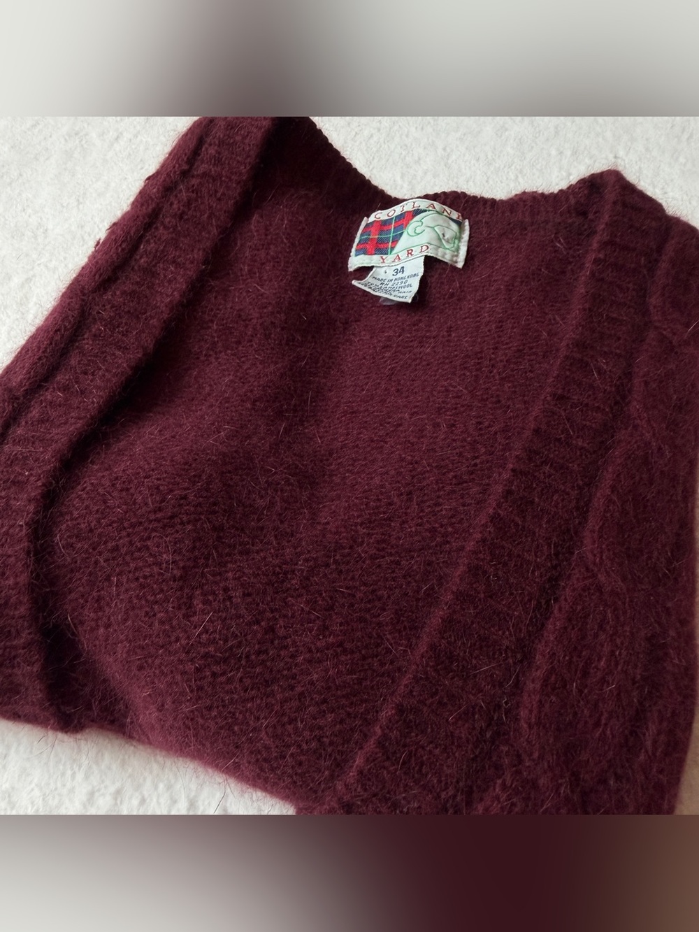 Scotland Yard Burgundy Lambswool Angora Rabbit Vest Maroon Wool Vintage, size 34 - Picture 15 of 16